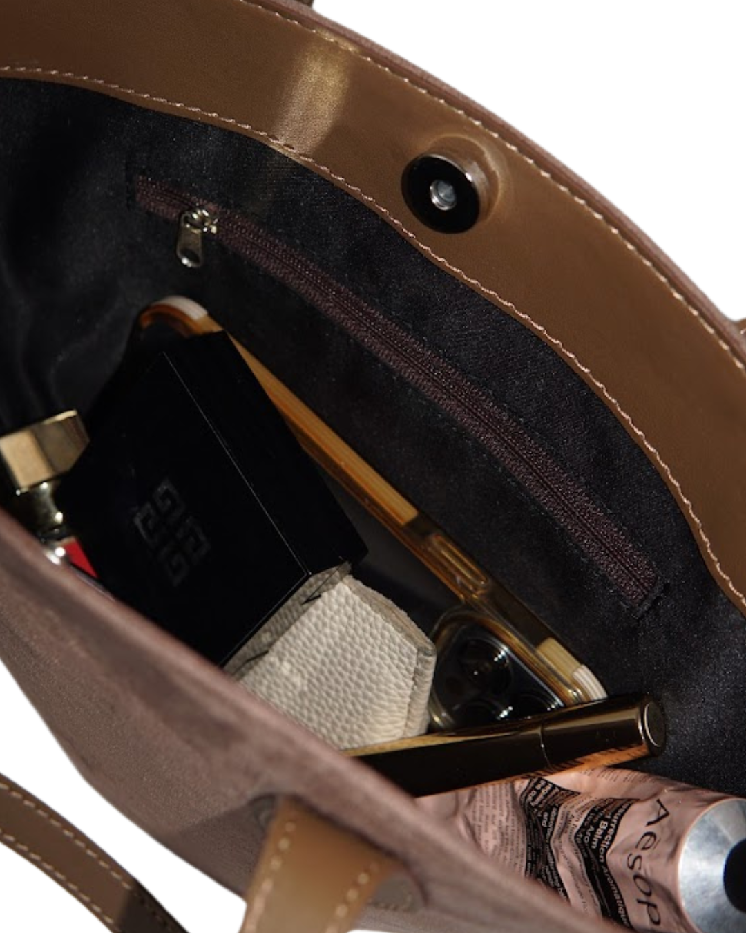 Carolyn Suede Tote Bag - Beige