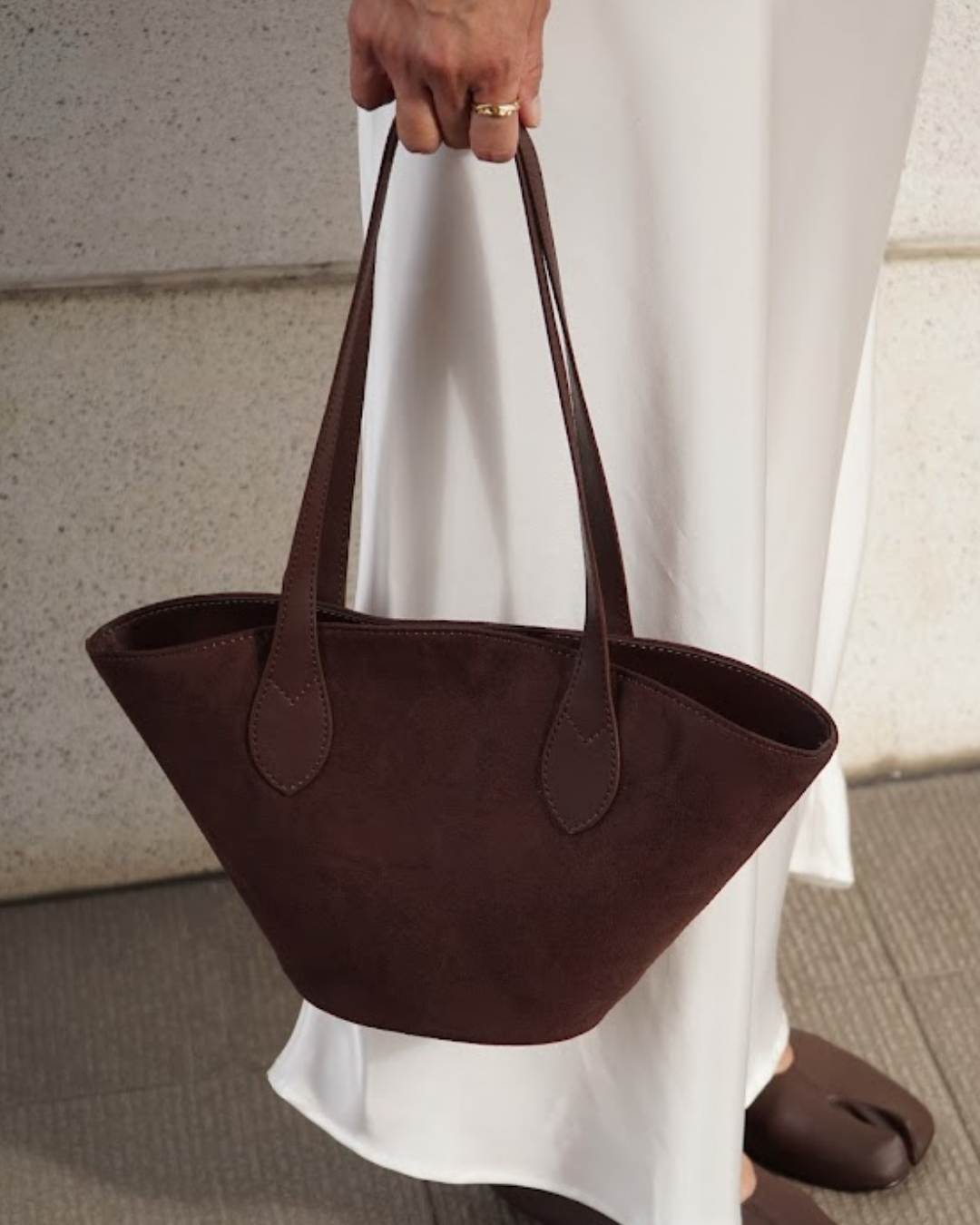 Carolyn Suede Tote Bag - Dark Brown