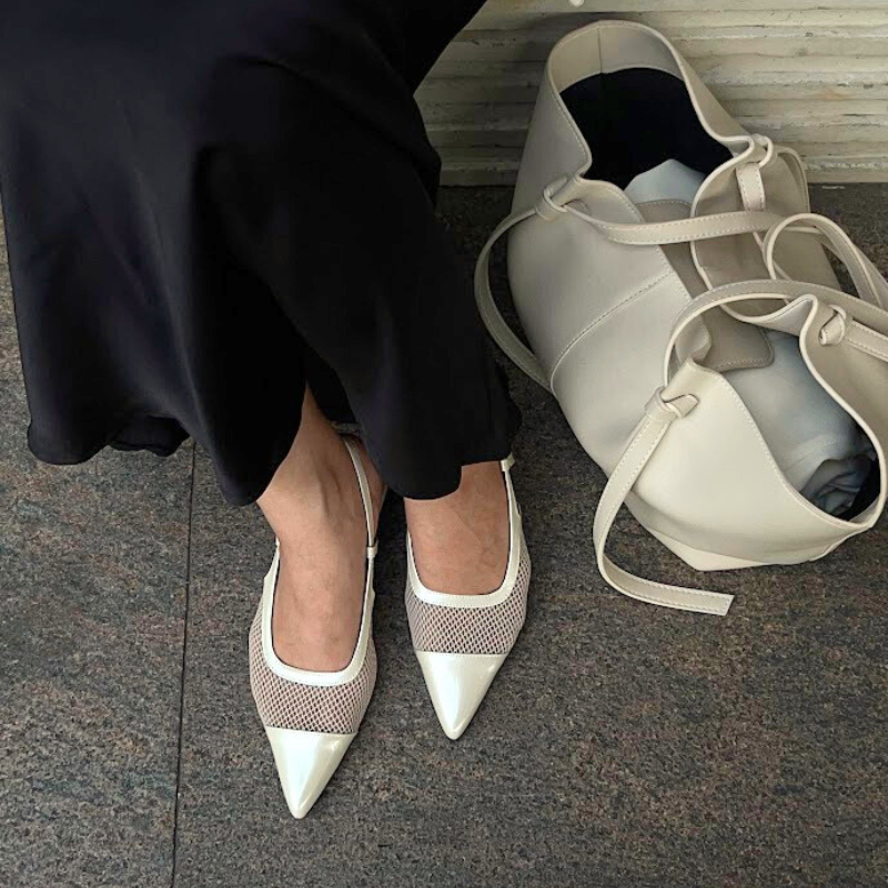 Meredith Mesh Sling Back Heels - Oat