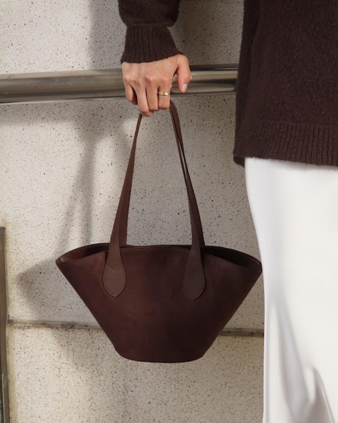 Carolyn Suede Tote Bag - Dark Brown