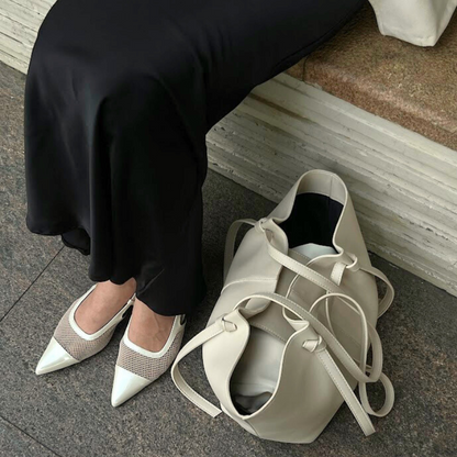 Meredith Mesh Sling Back Heels - Oat