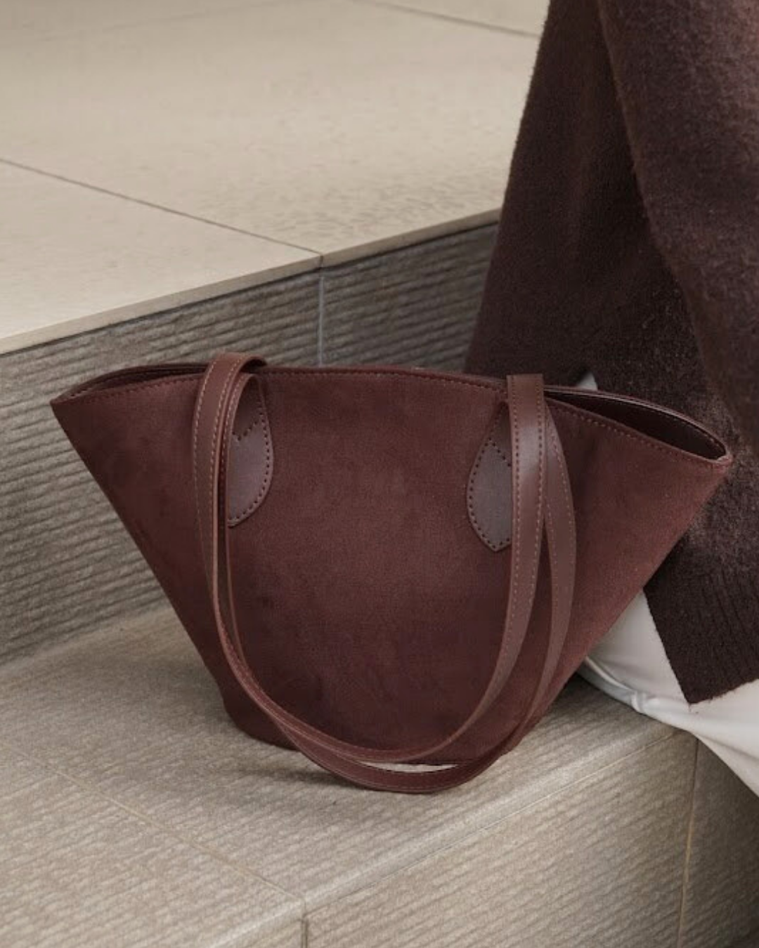 Carolyn Suede Tote Bag - Dark Brown