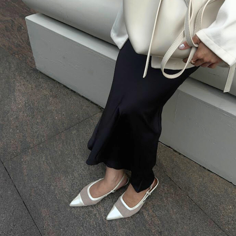 Meredith Mesh Sling Back Heels - Oat