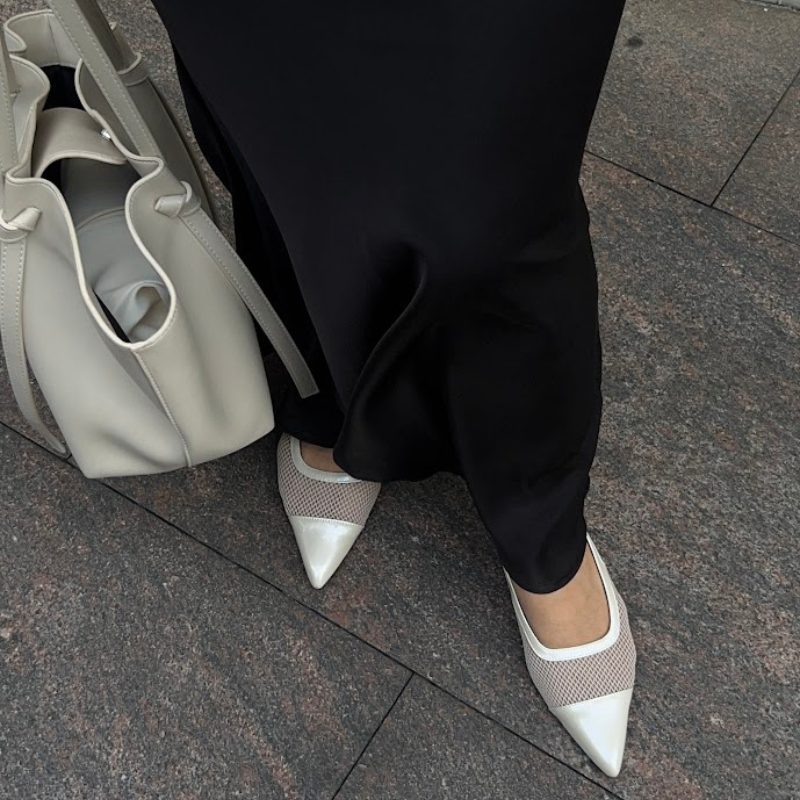 Meredith Mesh Sling Back Heels - Oat