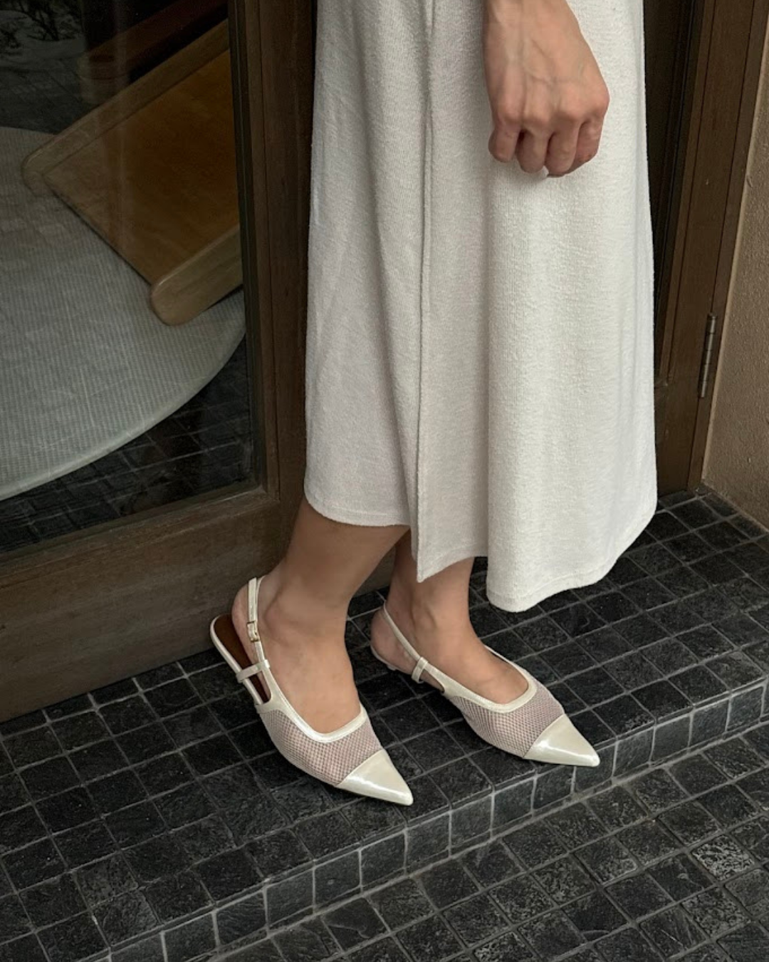 Meredith Mesh Sling Back Heels - Oat