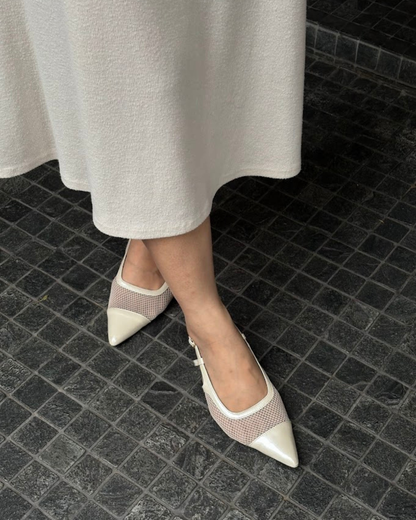 Meredith Mesh Sling Back Heels - Oat