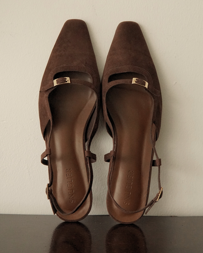 Aubrey Petite-Heel Slingback - Cocoa Suede