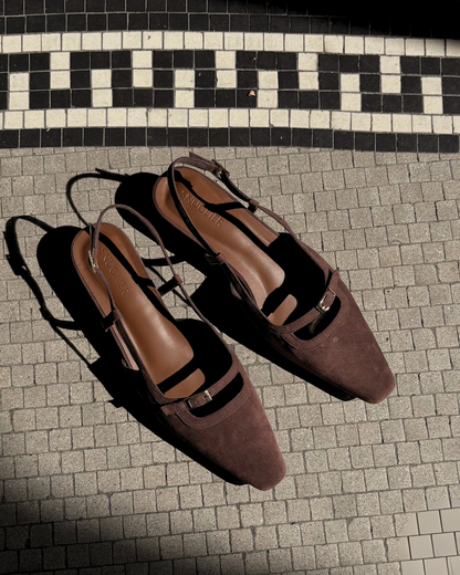 Aubrey Petite-Heel Slingback - Cocoa Suede