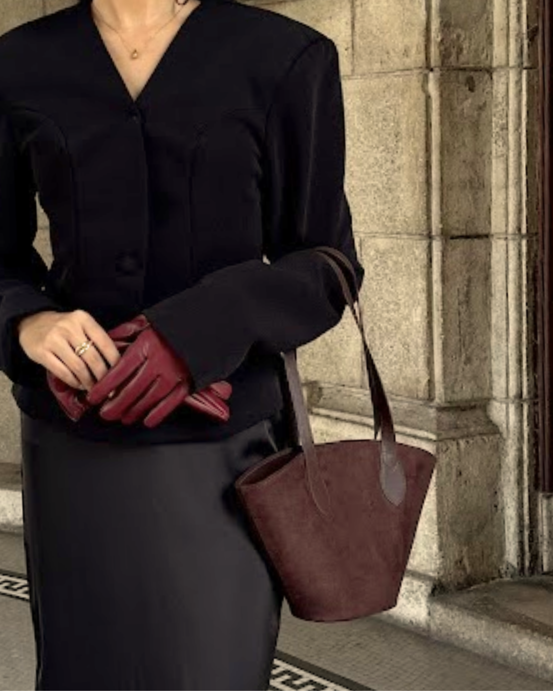 Carolyn Suede Tote Bag - Dark Brown