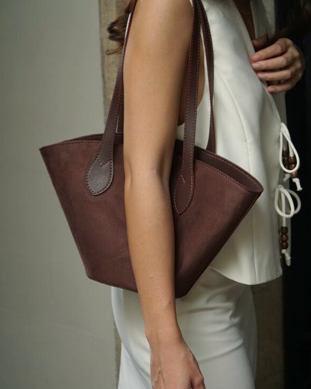 Carolyn Suede Tote Bag - Dark Brown