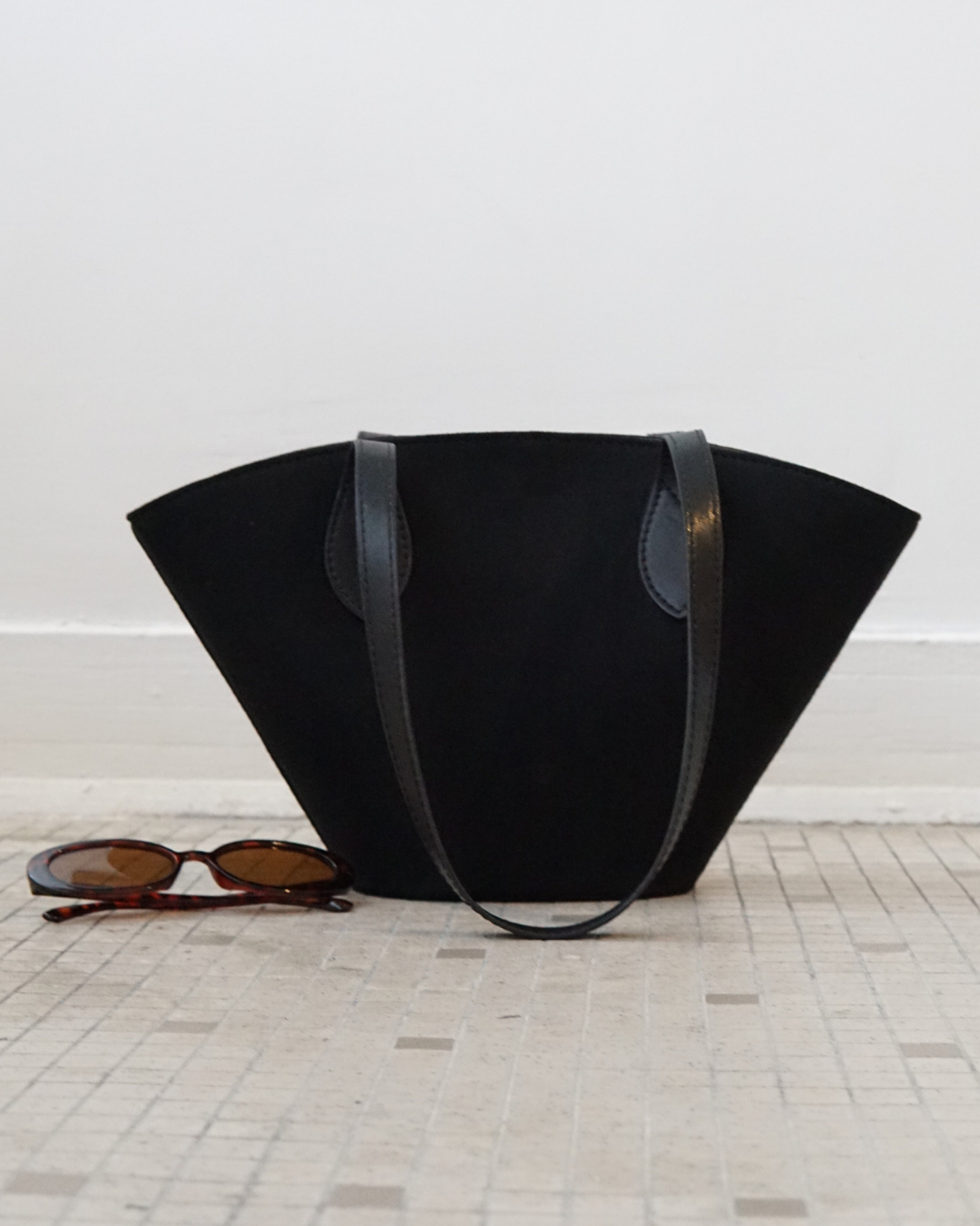 Carolyn Suede Tote Bag - Black