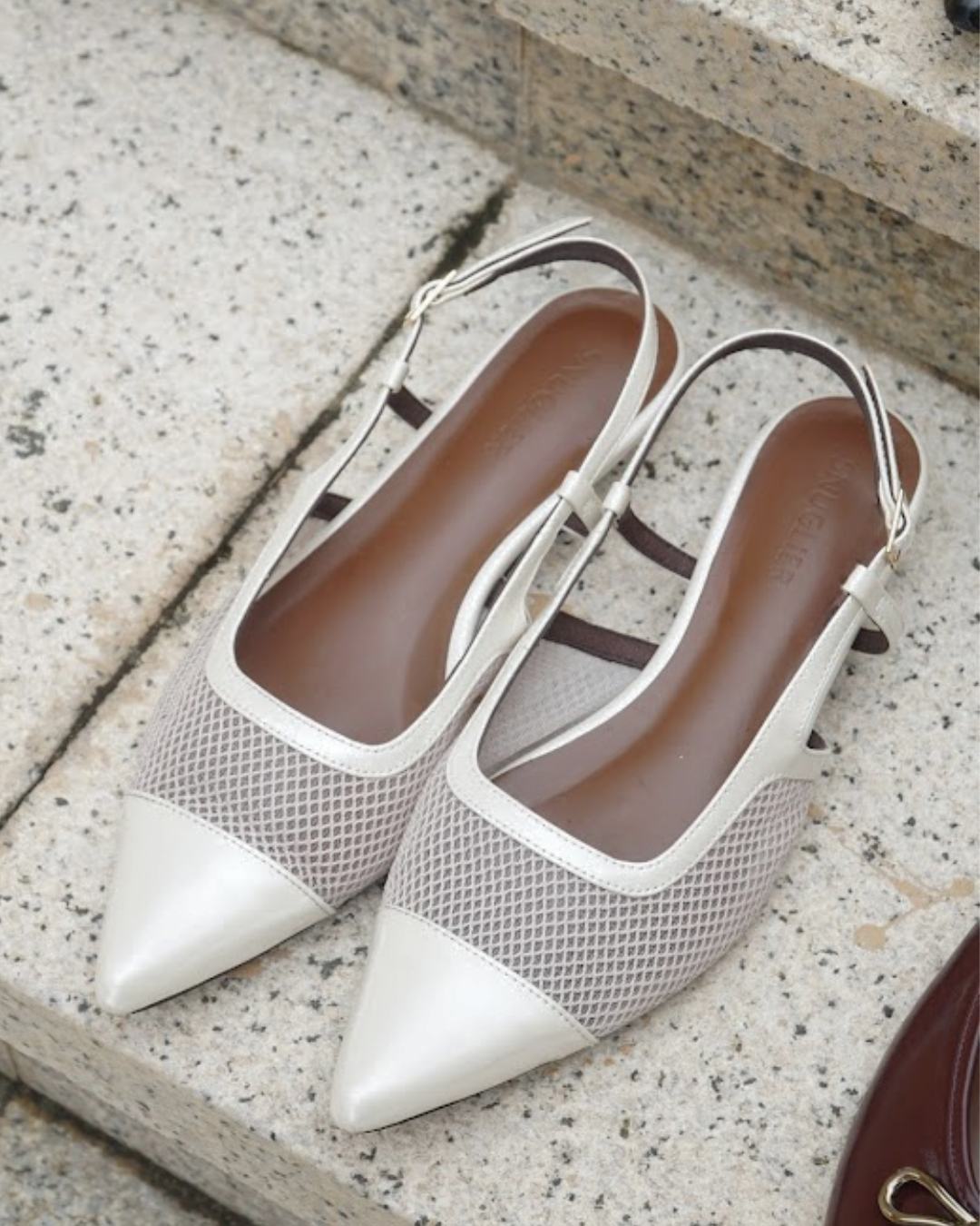 Meredith Mesh Sling Back Heels - Oat