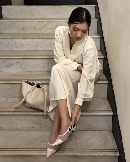 Meredith Mesh Sling Back Heels - Oat