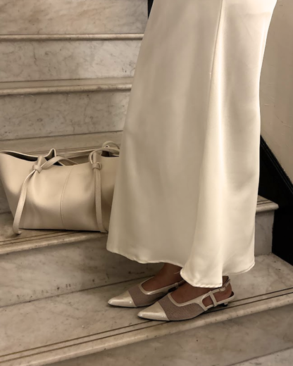 Meredith Mesh Sling Back Heels - Oat