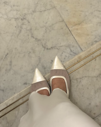 Meredith Mesh Sling Back Heels - Oat