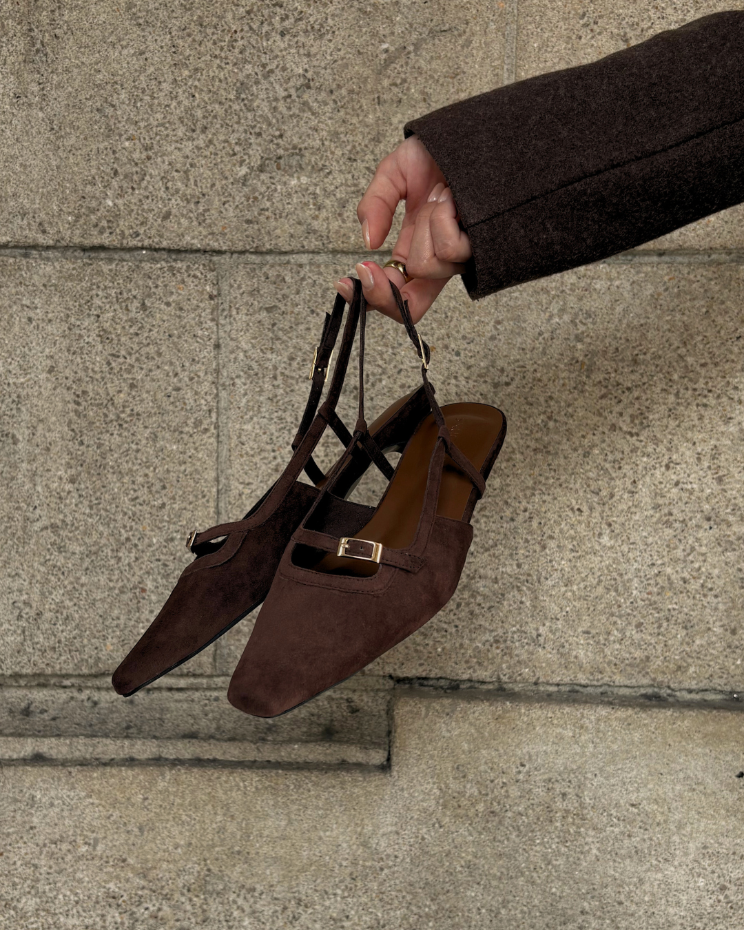 Aubrey Petite-Heel Slingback - Cocoa Suede