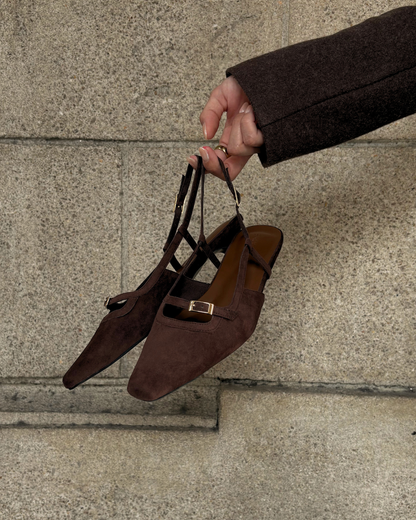 Aubrey Petite-Heel Slingback - Cocoa Suede