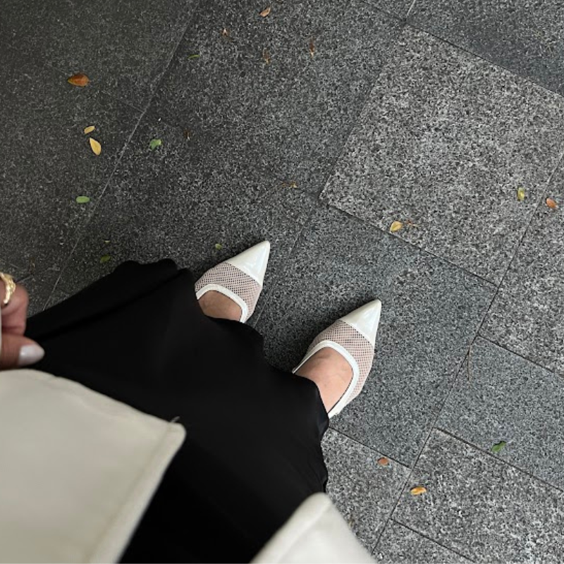Meredith Mesh Sling Back Heels - Oat