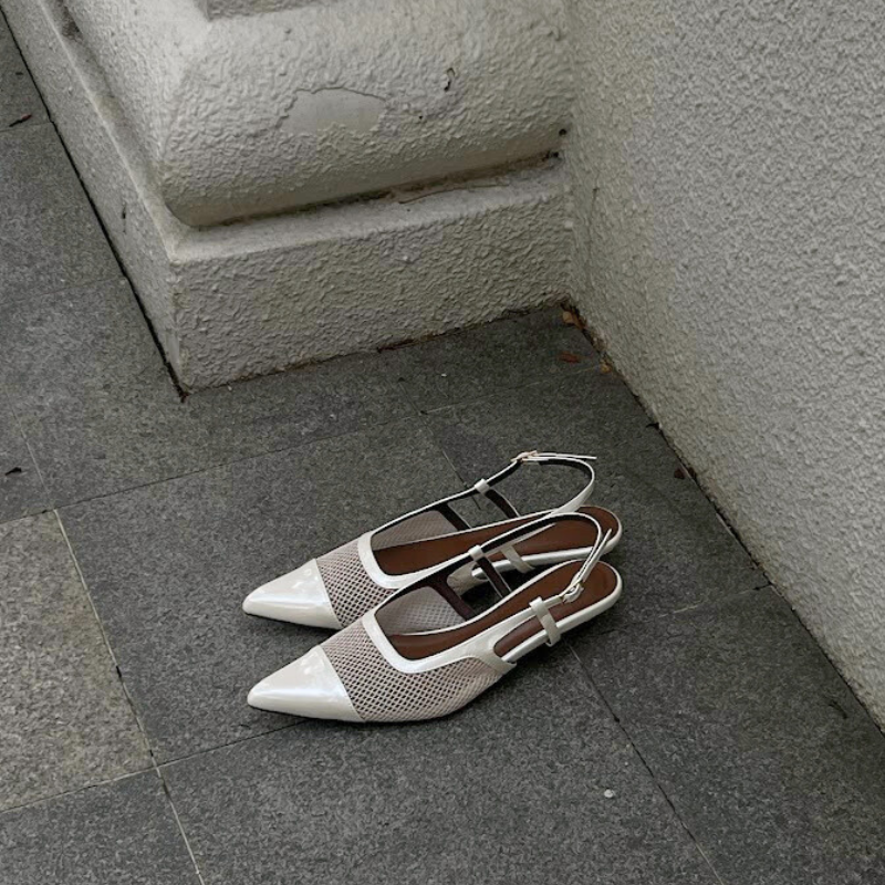 Meredith Mesh Sling Back Heels - Oat