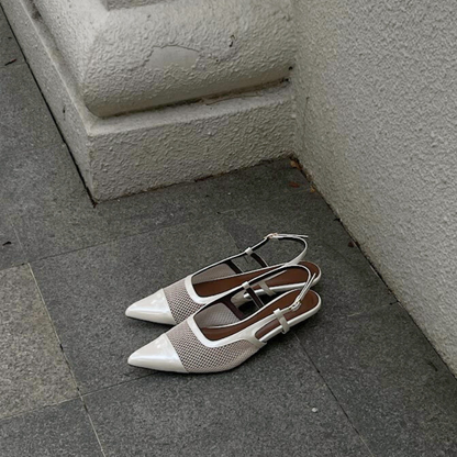 Meredith Mesh Sling Back Heels - Oat