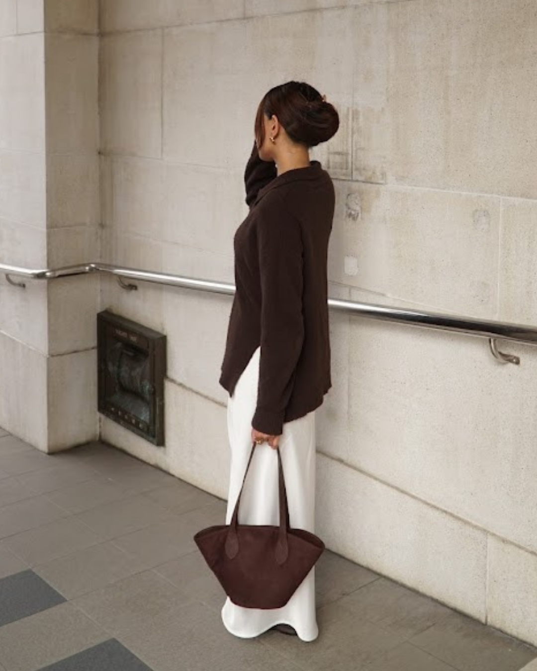 Carolyn Suede Tote Bag - Dark Brown